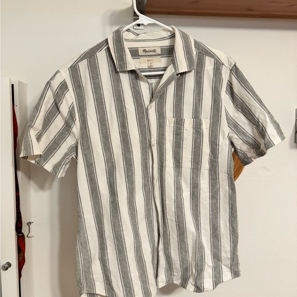 Madewell Gray and White Striped Casual Shirt